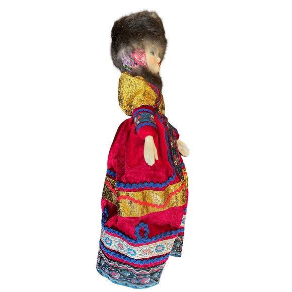 Pretty Hand Painted Russian Porcelain Girl Doll In Colorfully Dress & Fur Hat - Picture 3 of 14